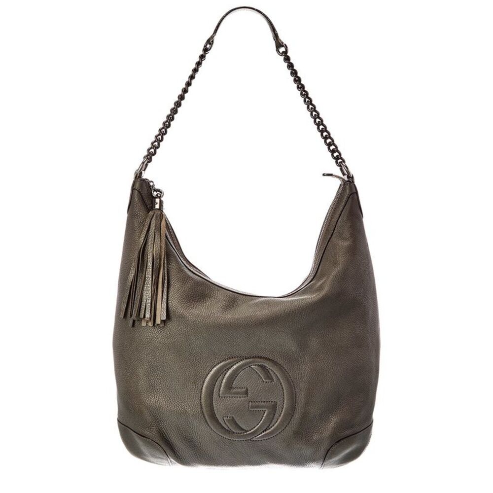 Gucci Grey Leather Soho Chain Tassel Hobo Bag (Authentic Pre-Loved)